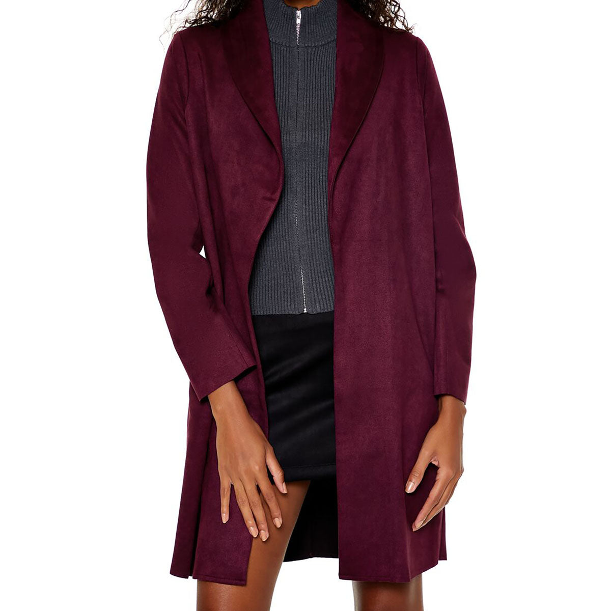 فور ايفر 21 - معطف من جلد الغزال مفتوح من الأمام للنساء - بيعت من قبل اف اي جي