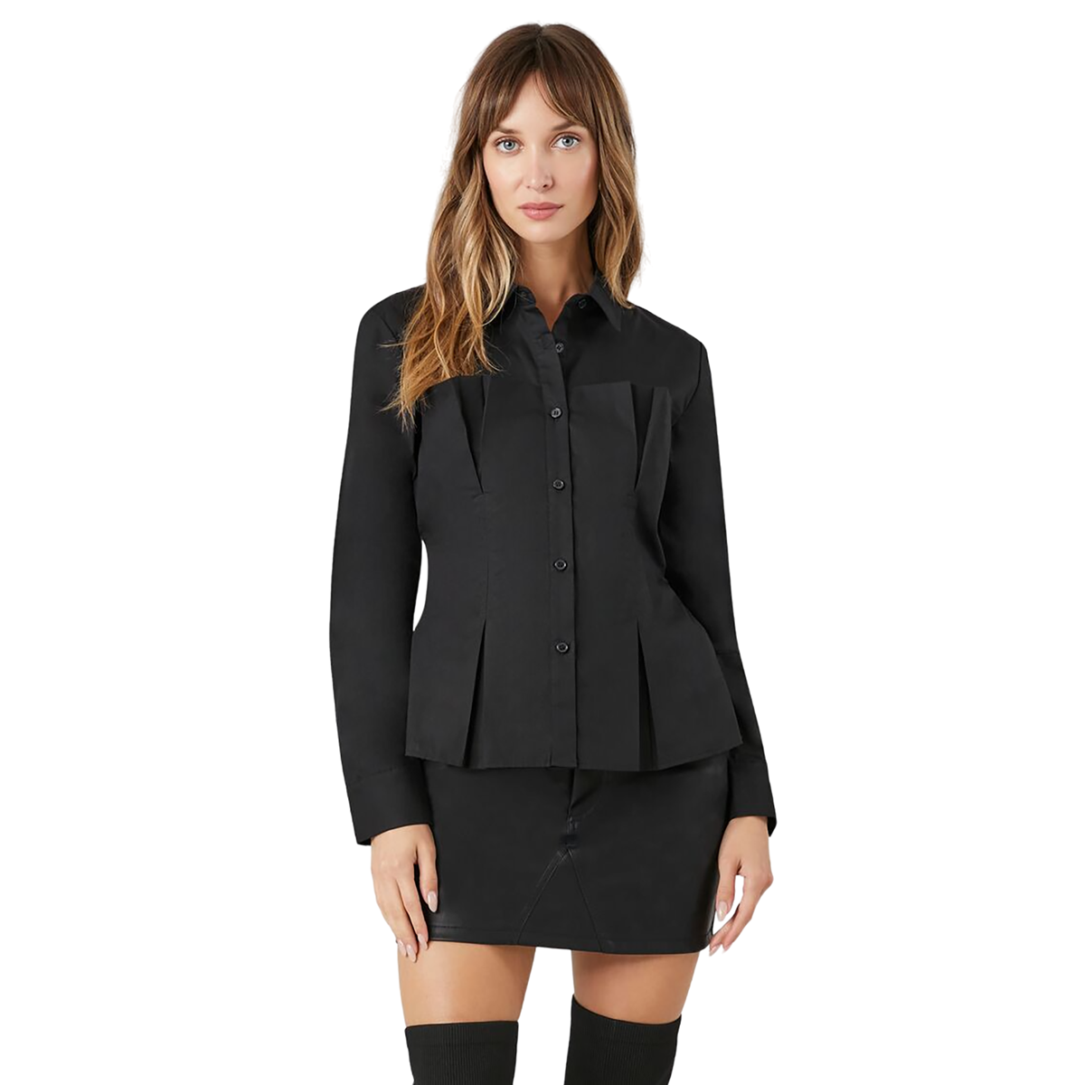 فور ايفر 21 - قميص البوبلين مطوي للنساء - بيعت من قبل اف اي جي