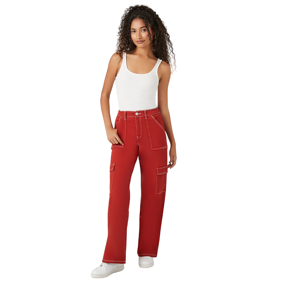 فور ايفر 21 - بنطال كارجو من نسيج قطني طويل وساق مستقيمة للنساء - بيعت من قبل اف اي جي