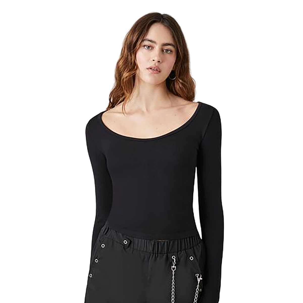 فوريفر 21 - بلوزة بياقة سكوب بدون خياطة - بيعت من قبل اف اي جي