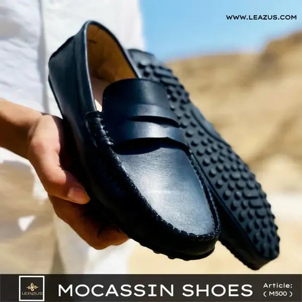 Leazus - LEATHER MOCCASIN SHOES - M500 BLACK