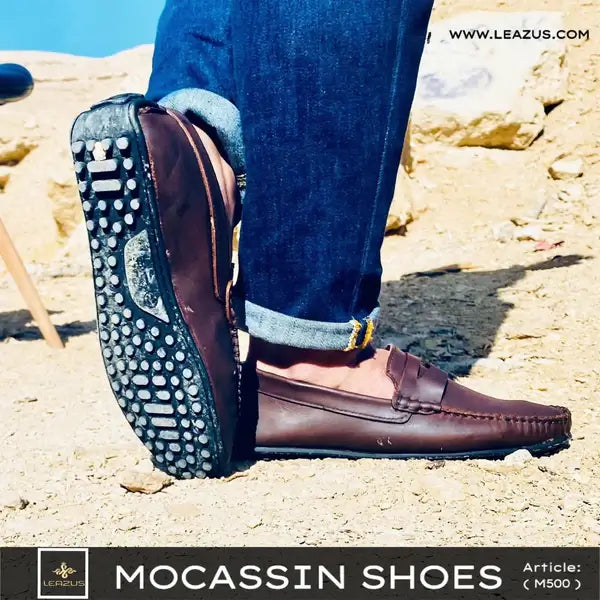 Leazus - LEATHER MOCCASIN SHOES - M500 BROWN