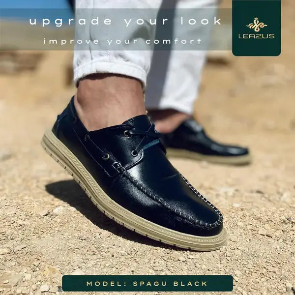 Leazus - Leather Casual Shoes - SPAGU Black