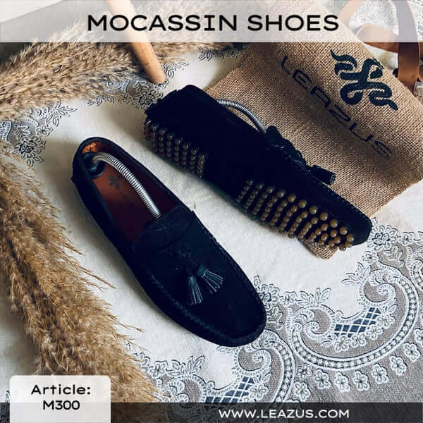 Leazus - LEATHER MOCCASIN SHOES - M300 BLACK