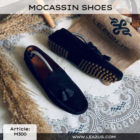 Leazus - LEATHER MOCCASIN SHOES - M300 BLACK