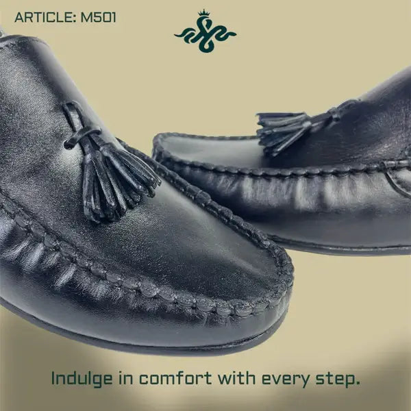 Leazus - LEATHER MOCCASIN SHOES - M-501 BLACK
