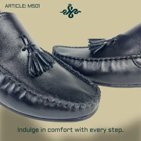 Leazus - LEATHER MOCCASIN SHOES - M-501 BLACK