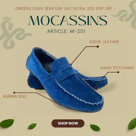 Leazus - Leather Mocassin Shoes - M-201 Blue