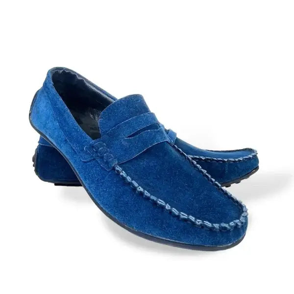 Leazus - Leather Mocassin Shoes - M-201 Blue