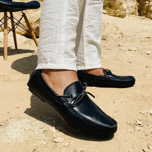 Leazus - LEATHER MOCCASIN SHOES - M600 BLACK