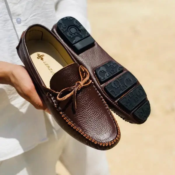 Leazus - LEATHER MOCCASIN SHOES - M600 BROWN
