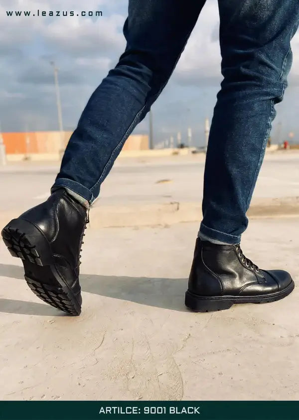 Leazus - Leather Derby Halfboot - 9001 Black