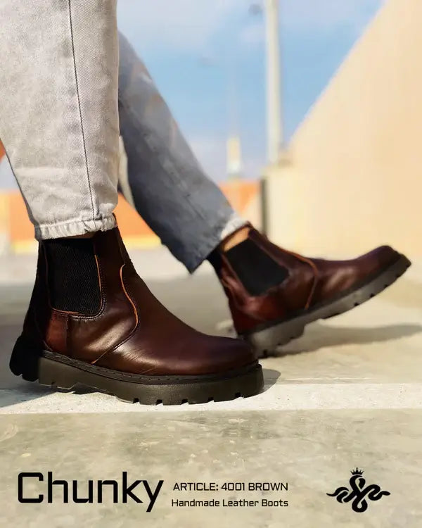 Leazus - Leather Chunky Boot - 4001 BROWN