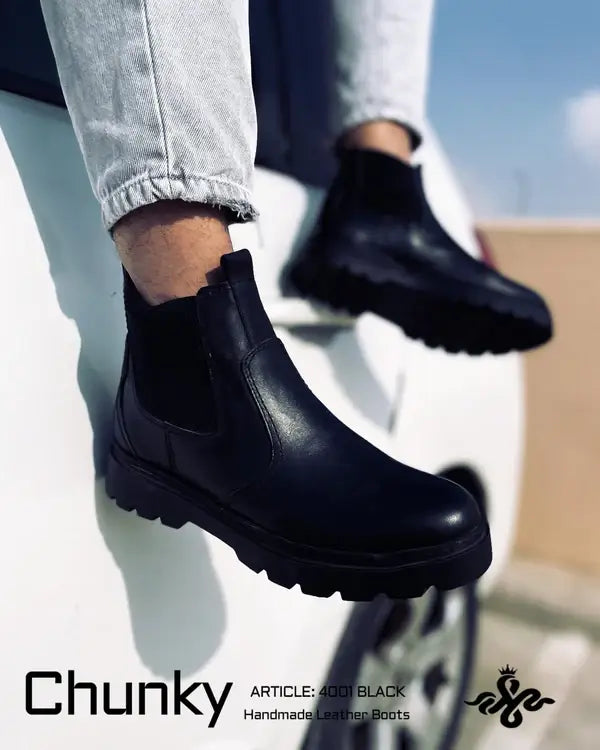 Leazus - Leather Chunky Boot - 4001 Black