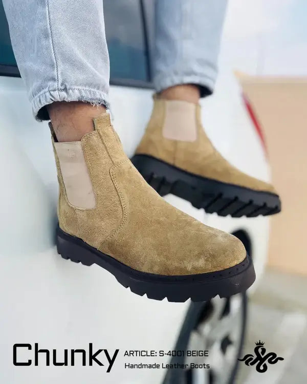 Leazus - Leather Chunky Boot - S-4001 BEIGE