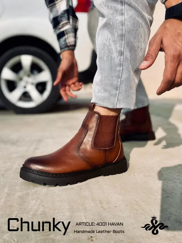 Leazus - Leather Chunky Boot - 4001 HAVAN