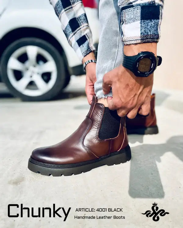 Leazus - Leather Chunky Boot - 4001 BROWN