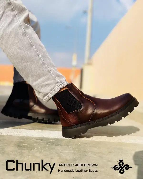 Leazus - Leather Chunky Boot - 4001 BROWN