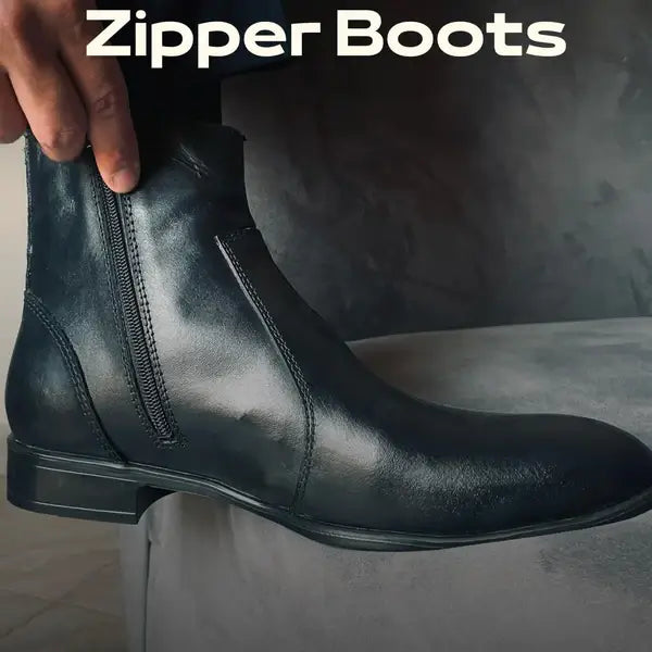 Leazus - Leather Zipper Boot - Zipup Black