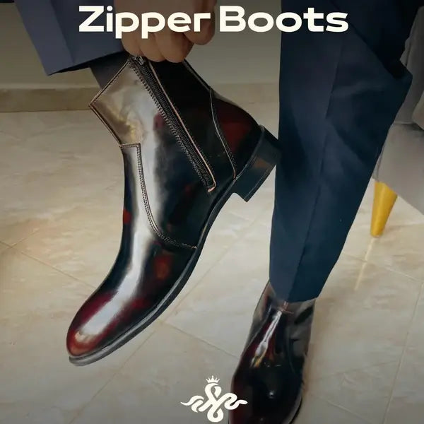 Leazus - Leather Zipper Boot - S-Zipup Burgundy