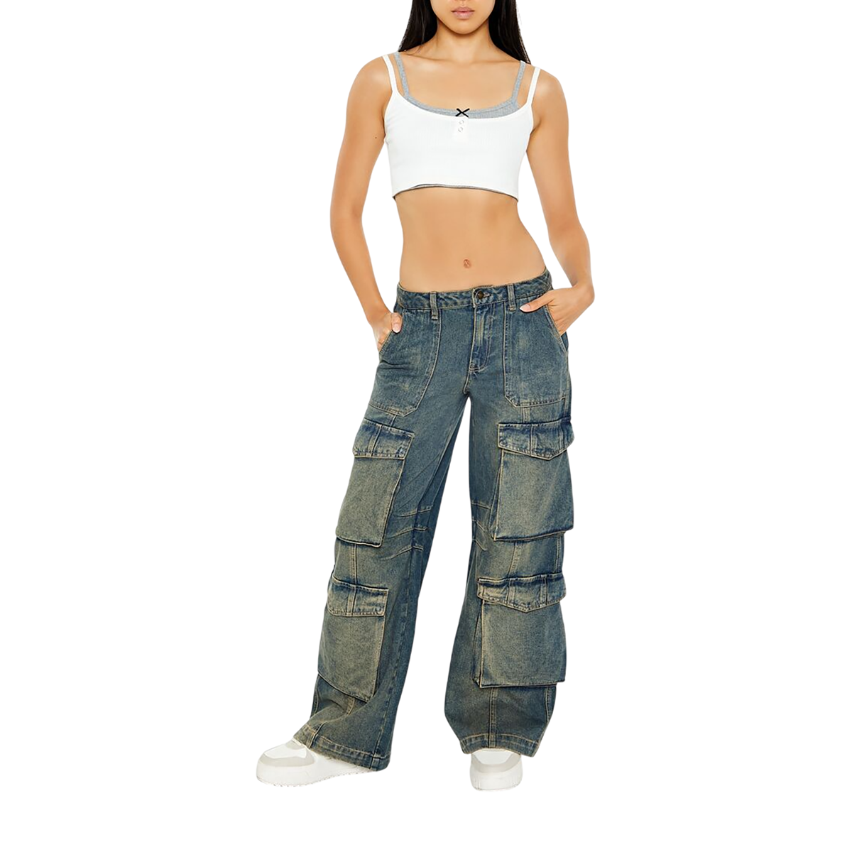 فور ايفر 21 - جينز كارجو واسع الساق للنساء - بيعت من قبل اف اي جي