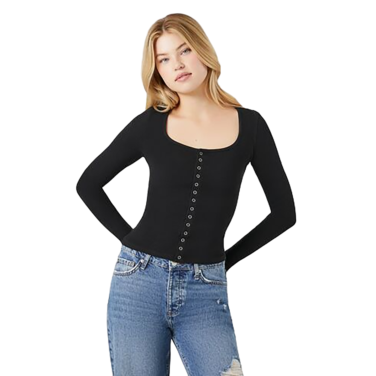 فوريفر 21 - توب بأكمام طويله للنساء - بيعت من قبل اف اي جي