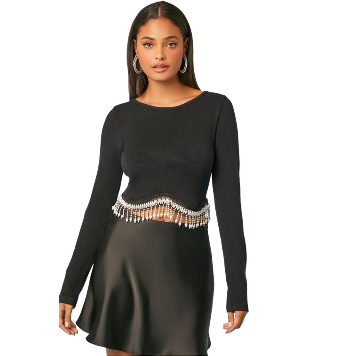 Forever 21 - Faux Pearl-Trim Seamless Crop Top - Sold by FIG