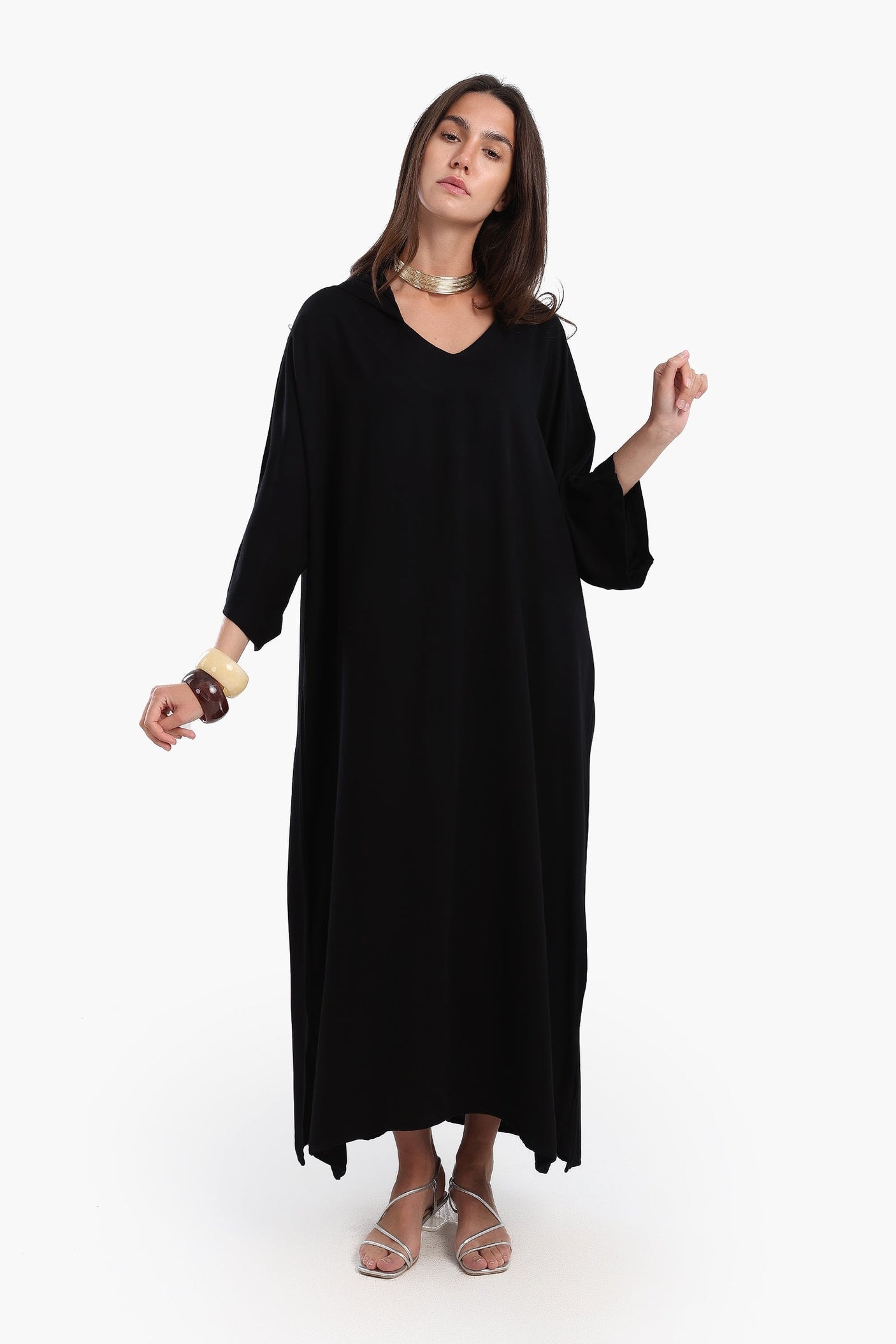 كارينا - فستان كبير الحجم برقبة على شكل حرف V