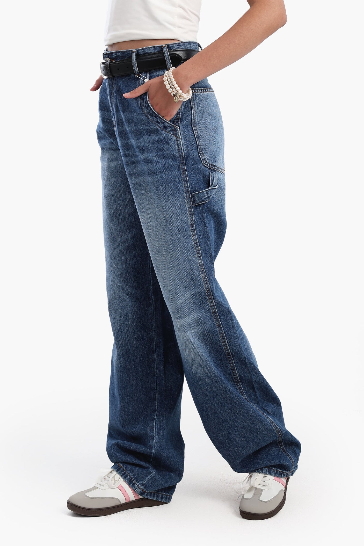 كارينا - بنطلون جينز مغسول بخصر مرتفع