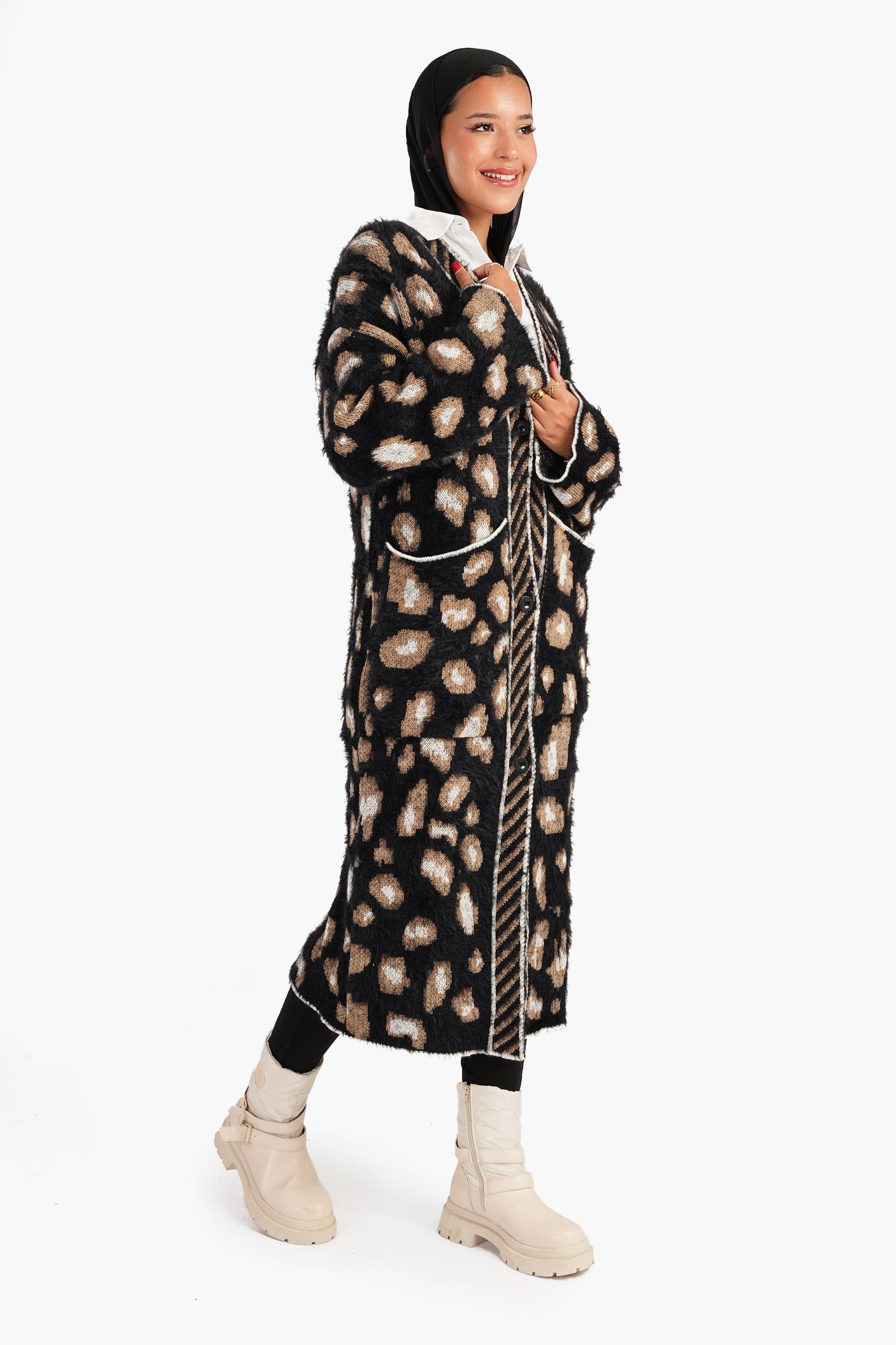 كارينا - سترة متماسكة مطبوعة بطول ميدي للنساء