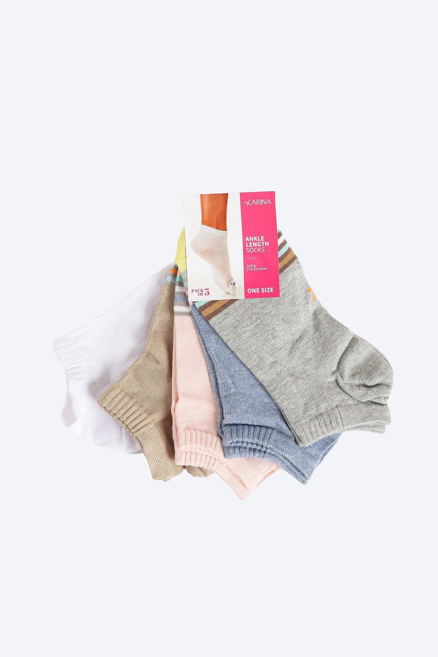 كارينا - جوارب قطنية للكاحل - 5 أزواج للنساء