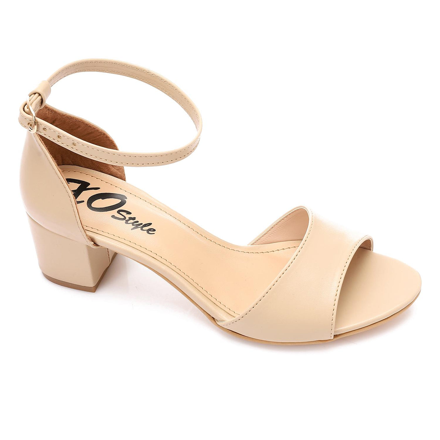 XO - Comfortable women's sandal with a wide heel - High Quality Materials- Beige