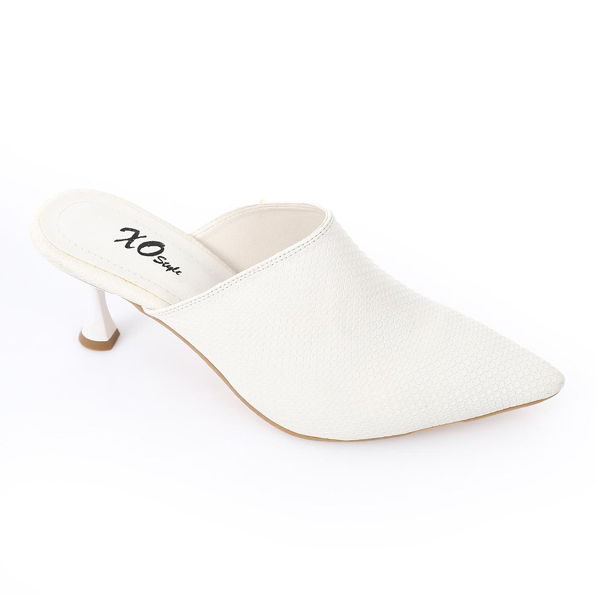 XO -  Women - 's High Heel Mule Sandals Elegant Pointed Toe, Faux Leather Texture, White