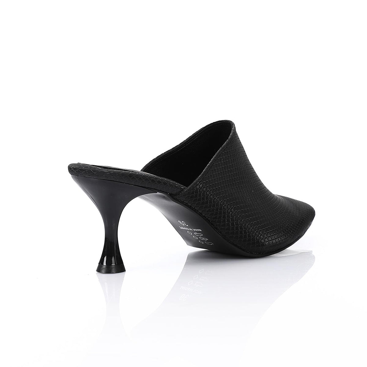 XO -  Women - 's High Heel Mule Sandals Elegant Pointed Toe, Faux Leather Texture, Black