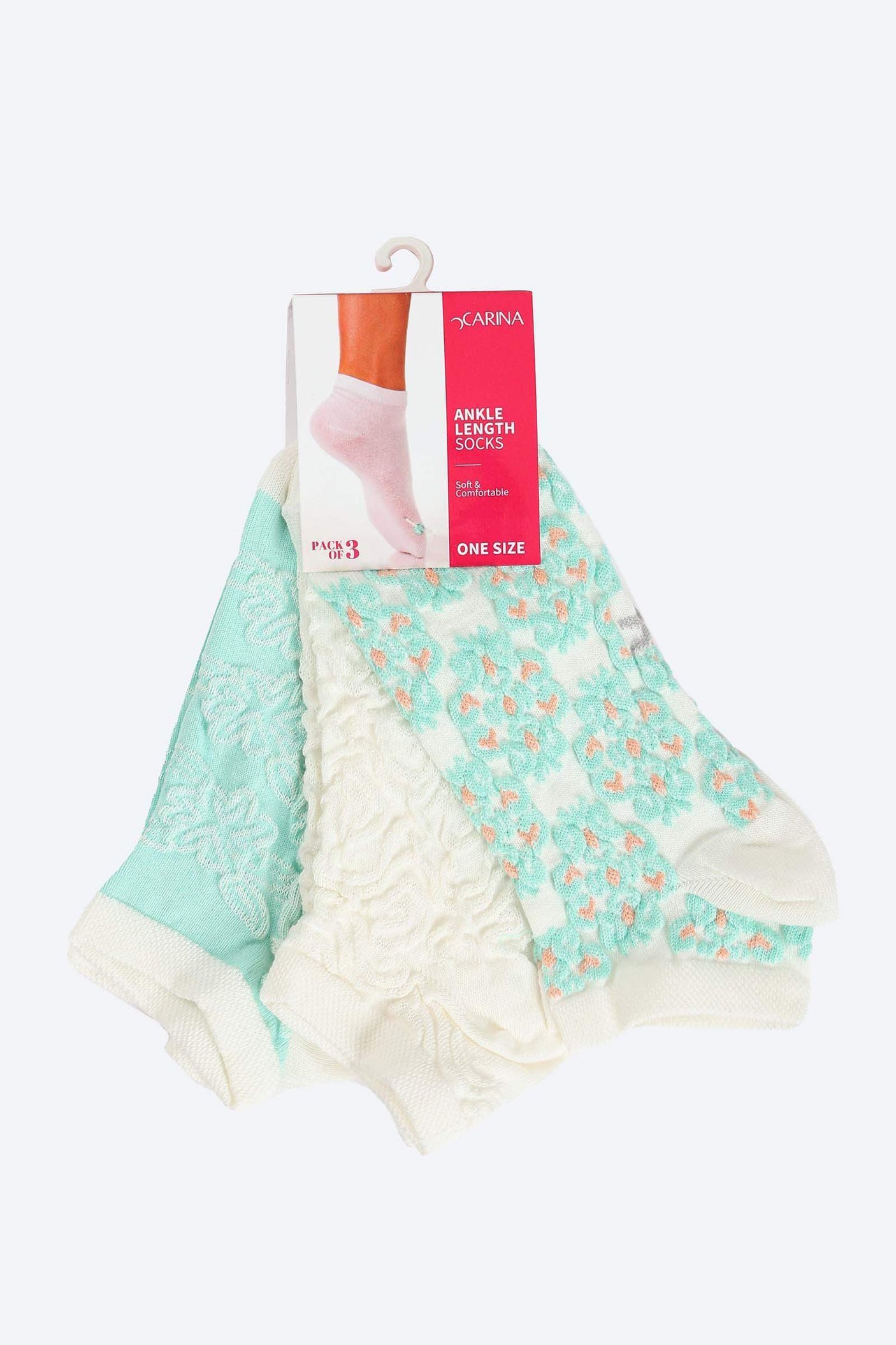 كارينا - جوارب مطبوعة بطول الكاحل - 3 أزواج للنساء