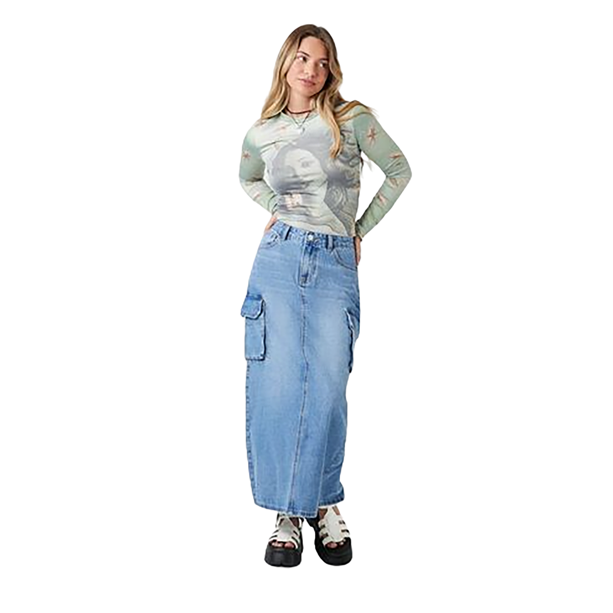 Forever 21 - A-Line Cargo Denim Maxi Skirt - Sold by FIG