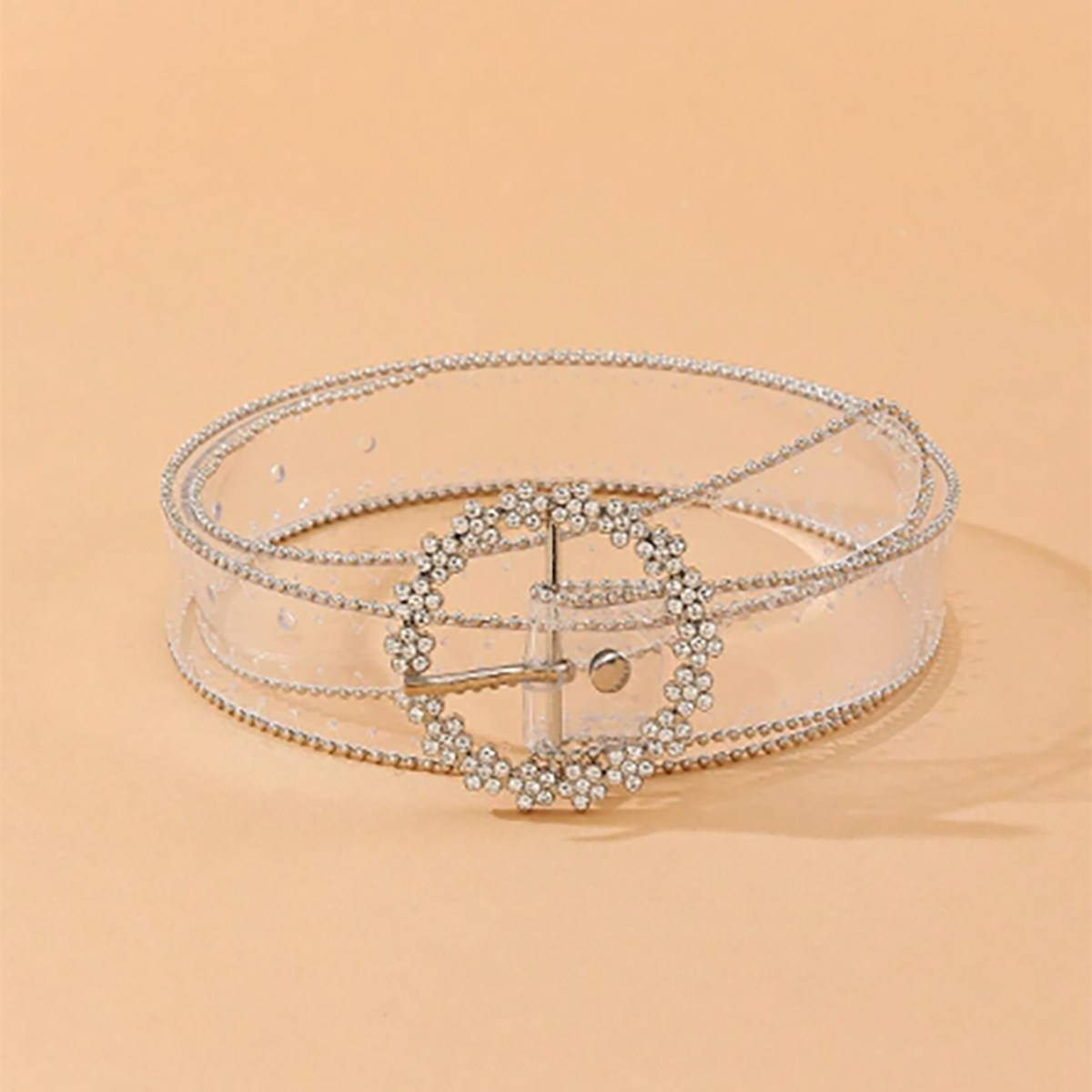 R-Shein - Women's shiny transparent belt decorated with fashion rhinestones round buckle, for dresses decoration
