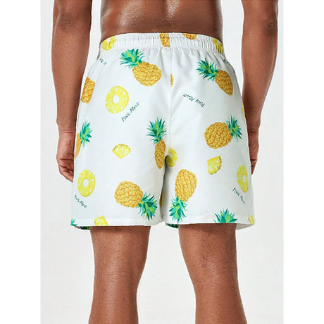 Shein - Manfinity Swimmode Men's Letter & Fruits Print Stretchy Waist Beach Shorts