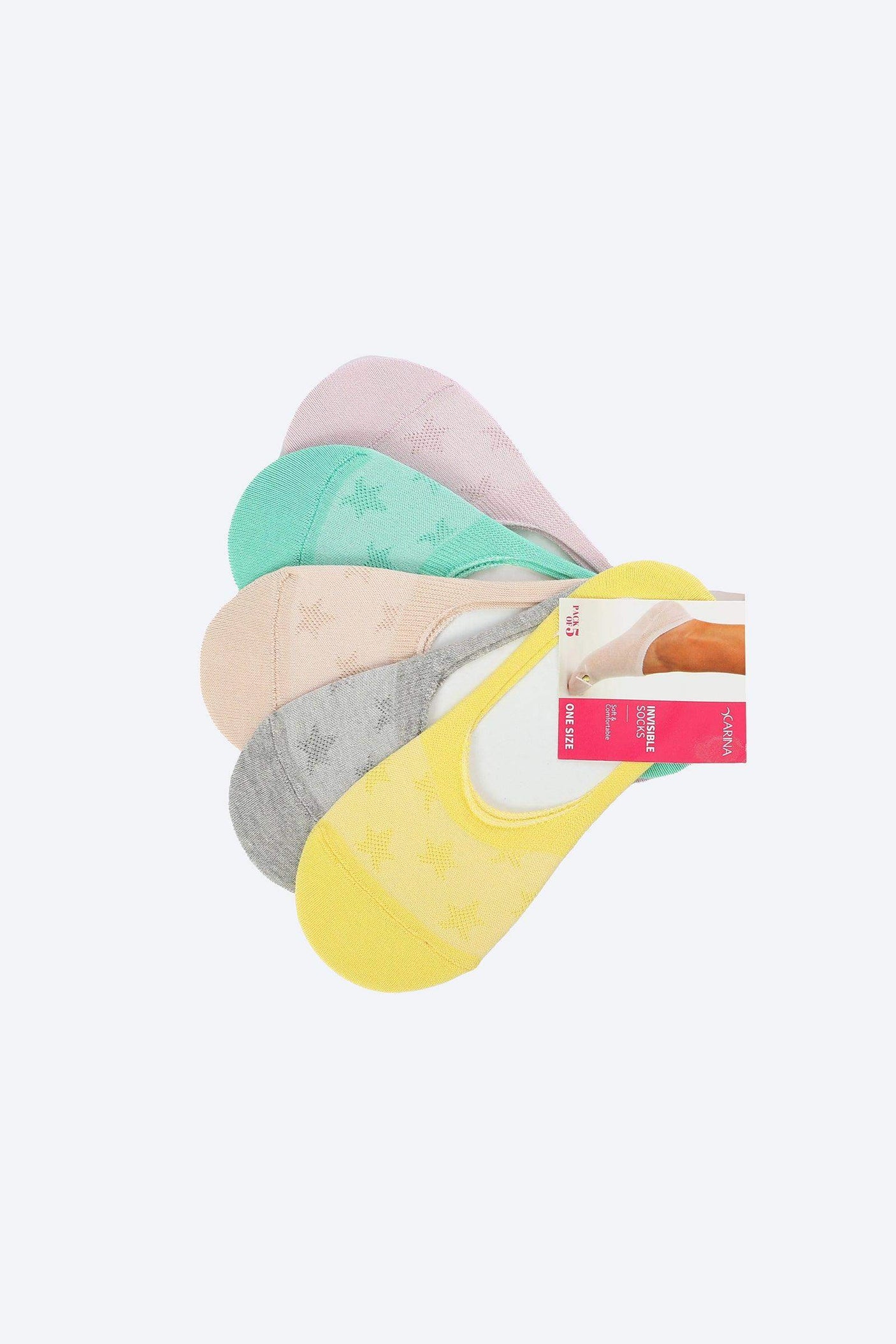 كارينا - شرابات قطنية مخفية بطبعة نجوم للكاحل - 5 زوج