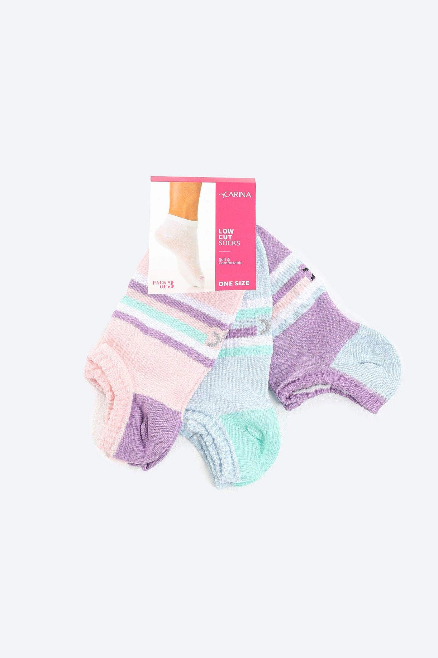 Carina -Striped Low Cut Socks - 3 Pairs