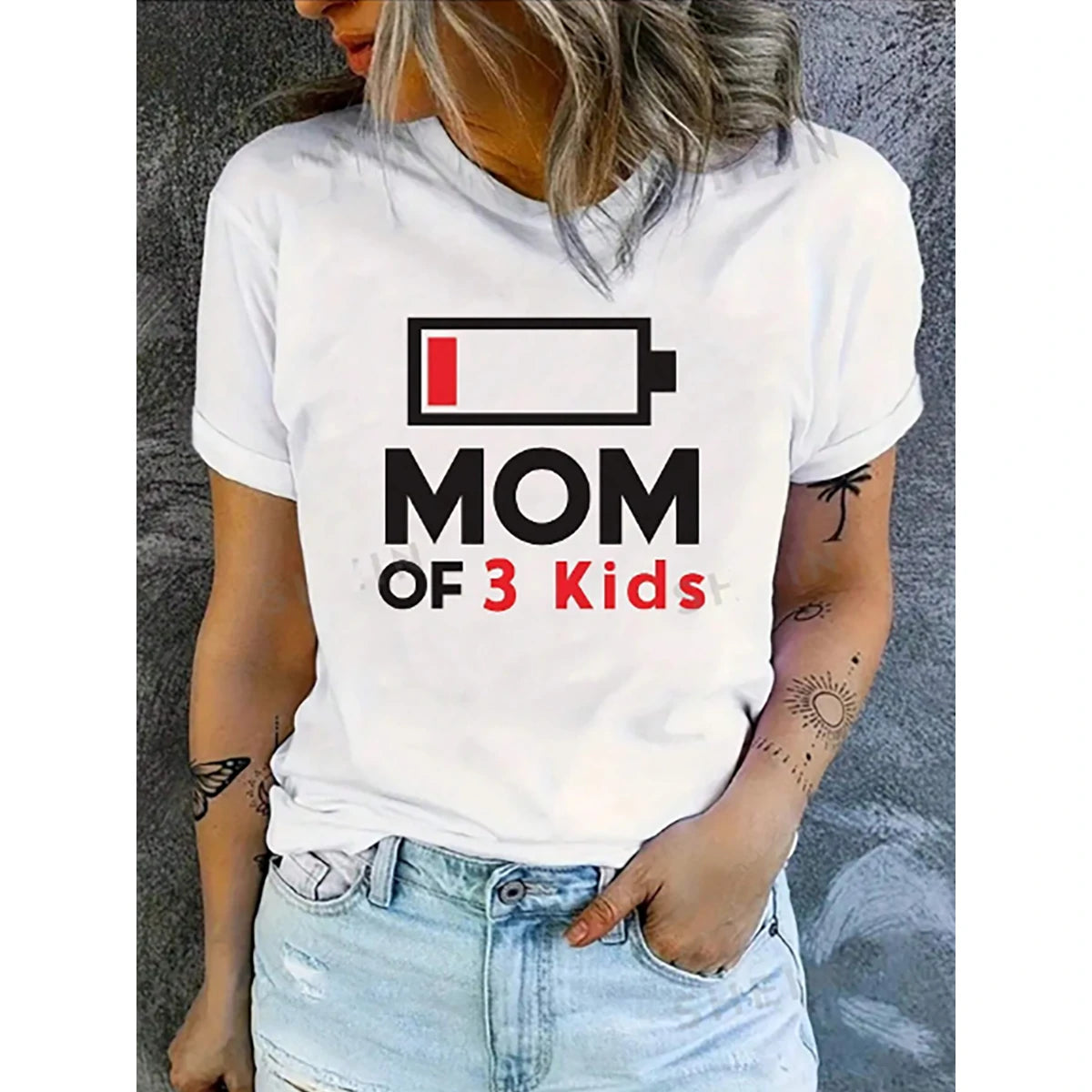 Shein - LUNE Battery & Letter Print T-Shirt