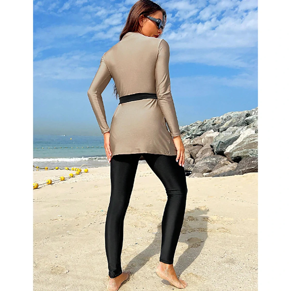 Shein - Mulvari solid color long sleeve tankini swimsuit set