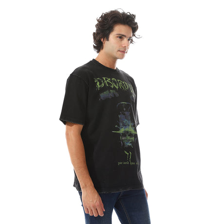 White Rabbit -†Black Front & Back Prints T-Shirt