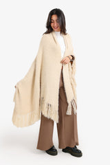 Carina - Fringe Trim Knitted Poncho