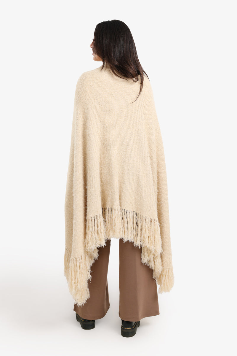 Carina - Fringe Trim Knitted Poncho