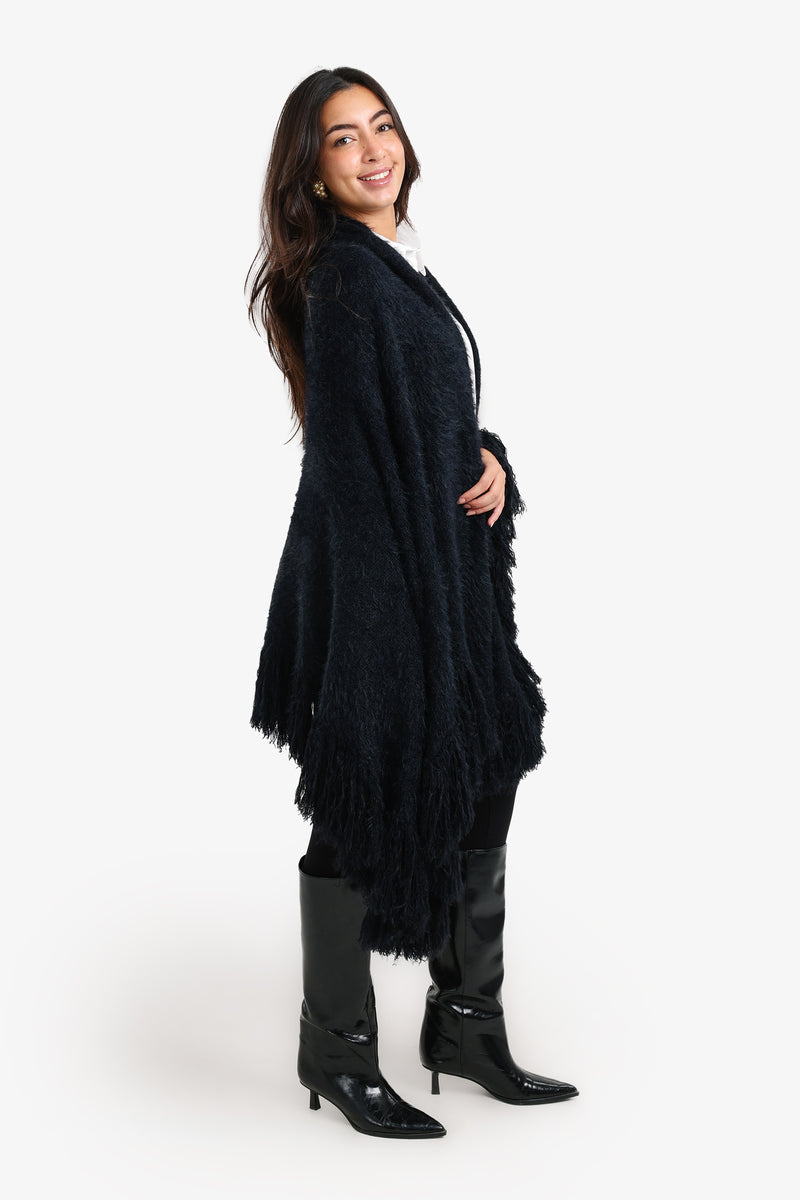 Carina - Fringe Trim Knitted Poncho