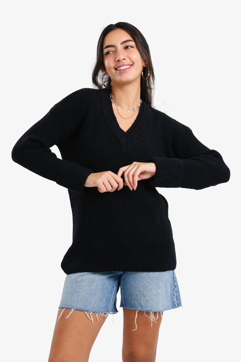 Carina - Ribbed V-Neck Pullover