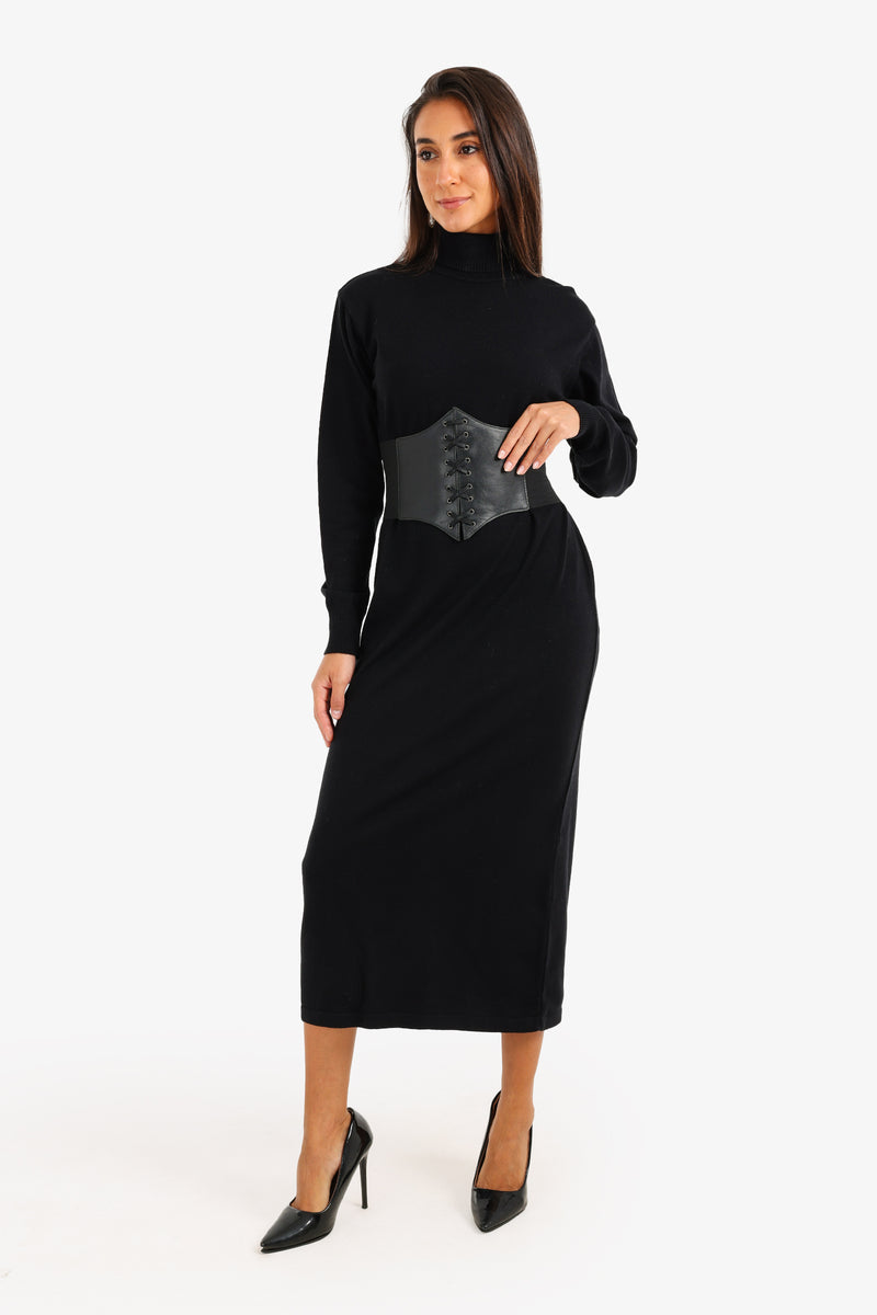 Carina - Knit Turtle Neck Midi Dress