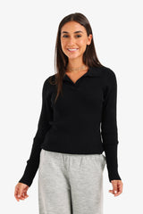 Carina - Ribbed Tricot Pullover with Collar