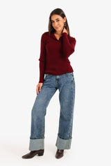 Carina - Ribbed Tricot Pullover with Collar